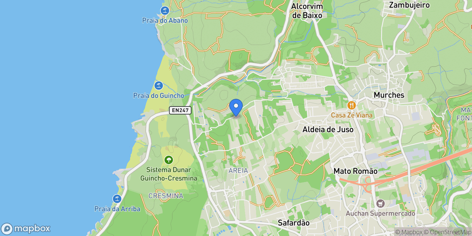 Map showing Praia Do Guincho, Lisbon, Portugal.