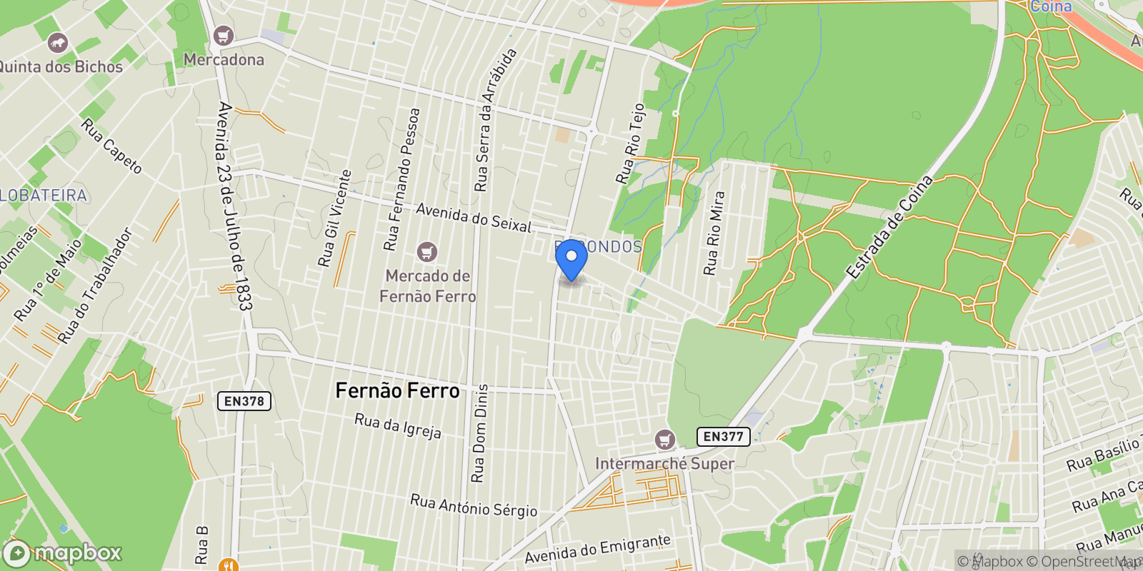 Map showing Fernão Ferro, Seixal, Setúbal, Seixal, Fernao Ferro, Setubal, Portugal.