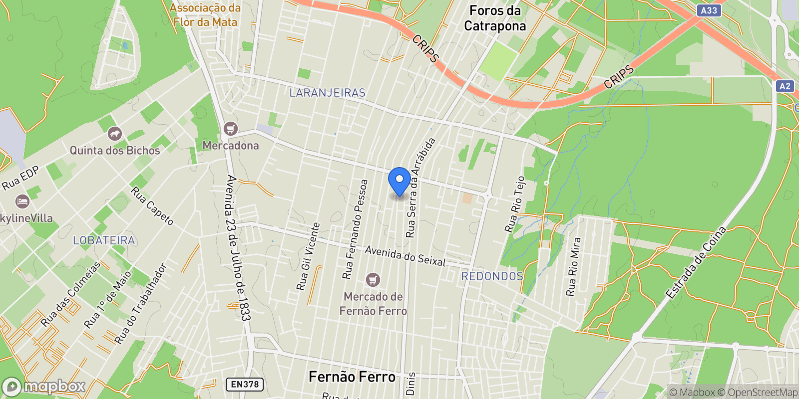 Map showing Fernão Ferro, Seixal, Setúbal, Seixal, Fernao Ferro, Setubal, Portugal.