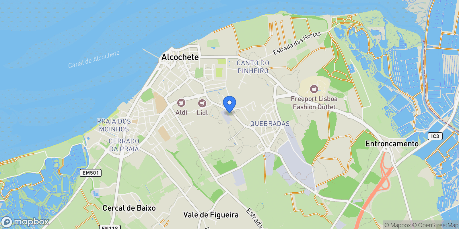 Map showing Alcochete, Alcochete, Setúbal, Alcochete, Alcochete, Setubal, Portugal.