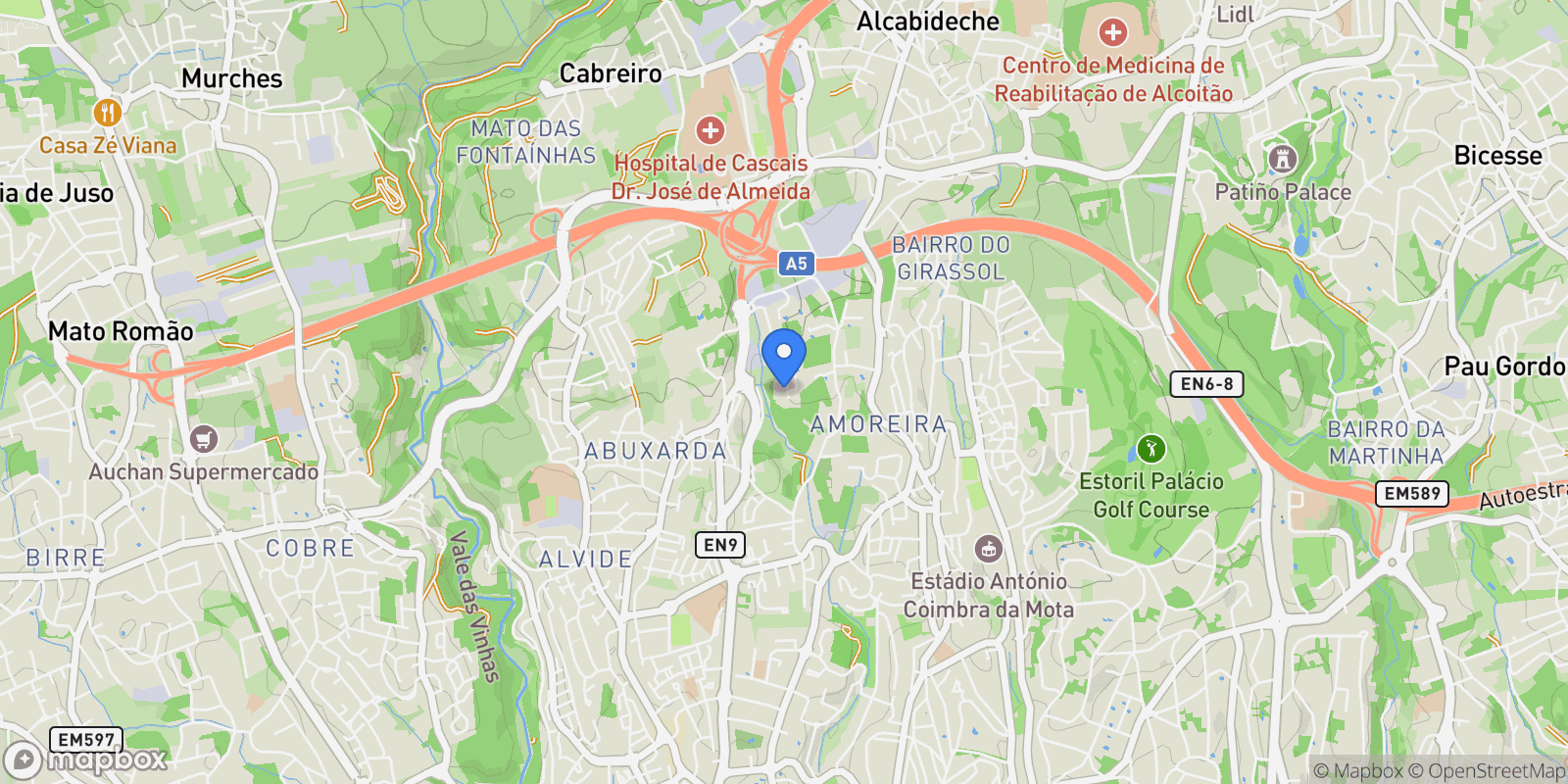 Map showing Alcabideche, Lisbon, Portugal.