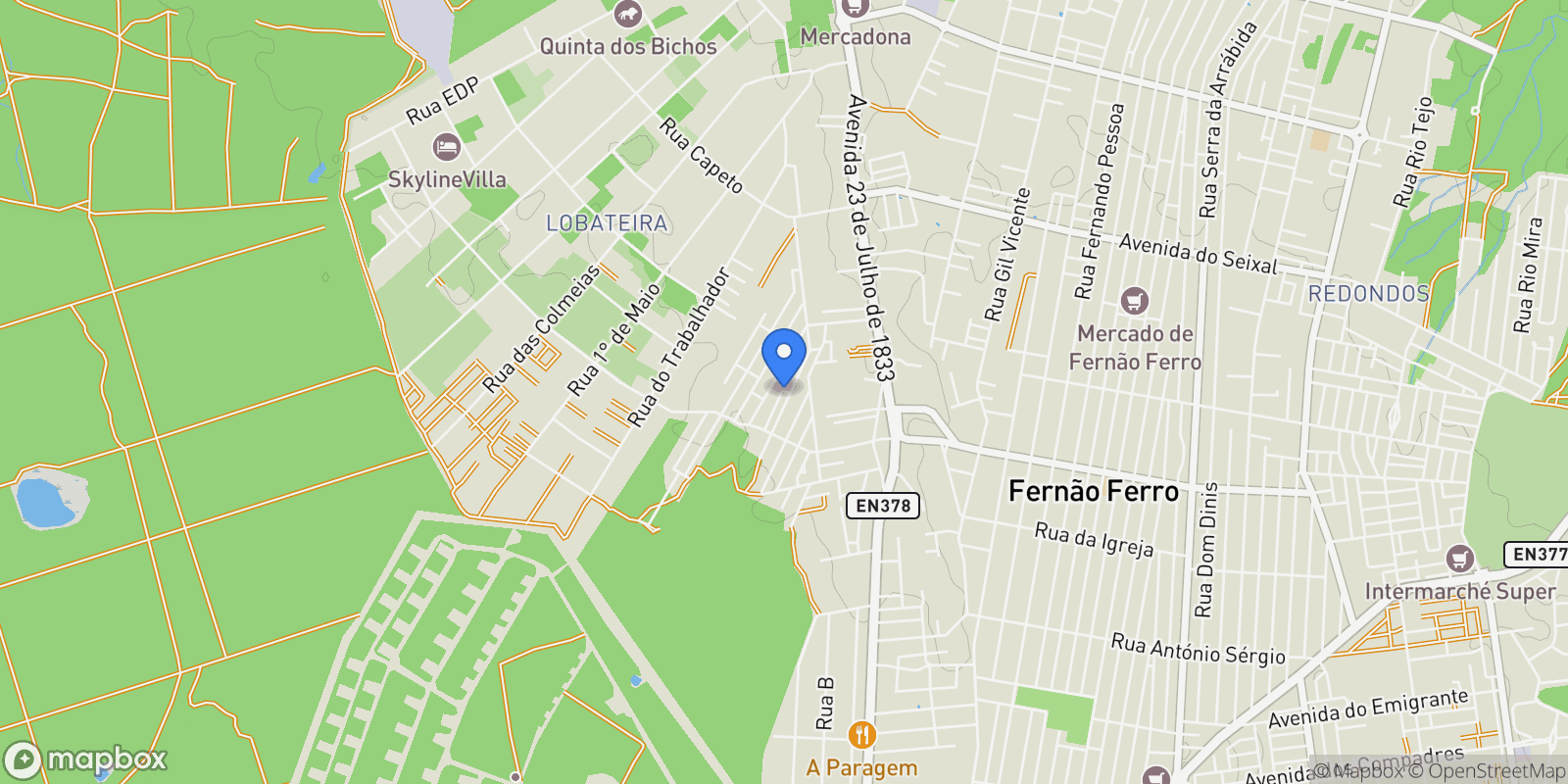 Map showing Fernão Ferro, Seixal, Setúbal, Seixal, Fernao Ferro, Setubal, Portugal.
