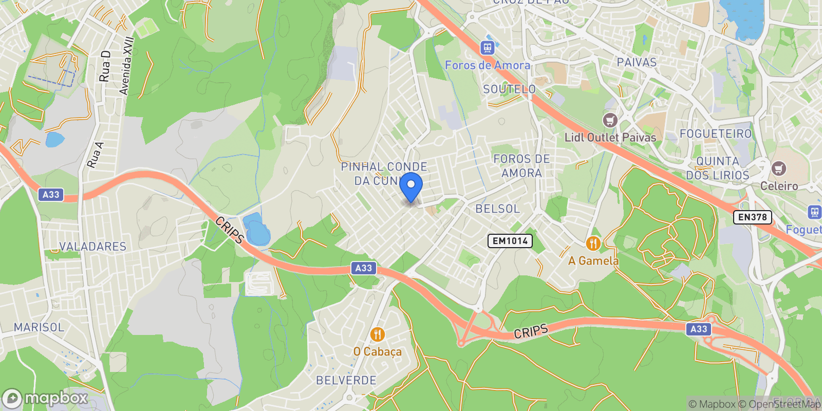 Map showing Redondos, Fernão Ferro, Setúbal, Fernão Ferro, Amora, Setubal, Portugal.