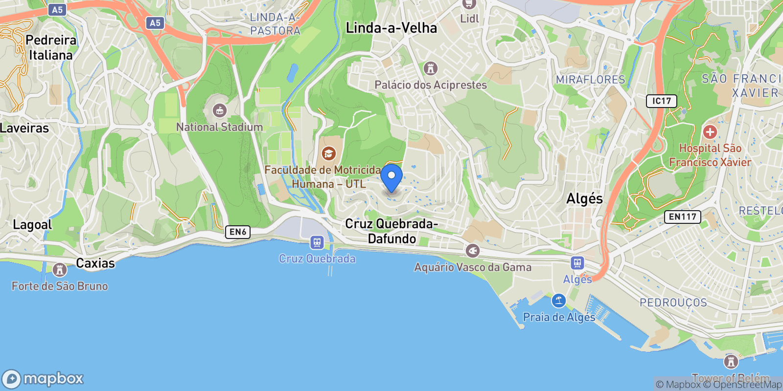 Map showing Alges, Lisbon, Portugal.