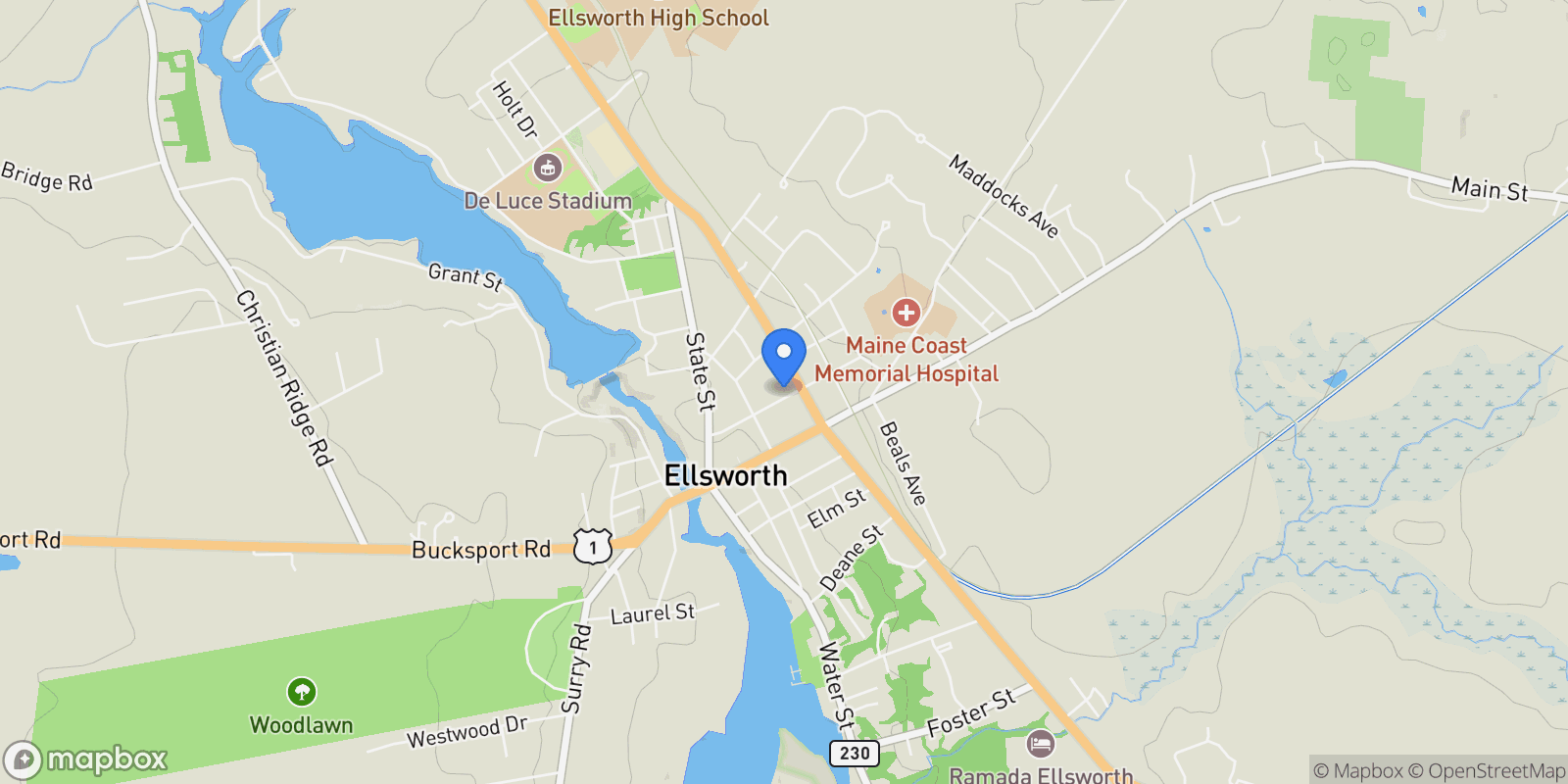 Map showing 50 Church Street, Ellsworth, ME 04605, Trenton, Maine, United States.