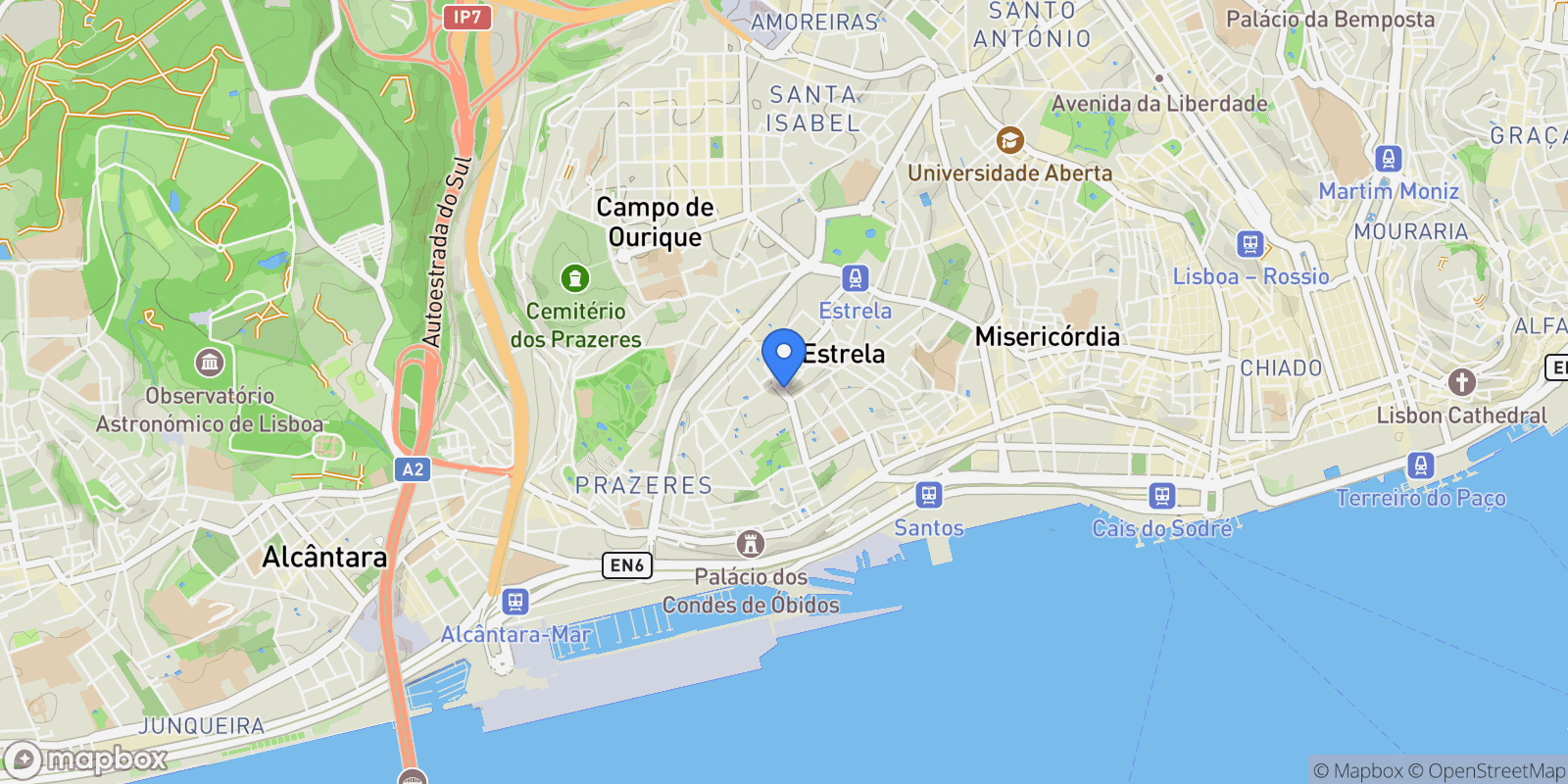 Map showing Lapa, Lisboa, Estrela, Lisbon, Portugal.