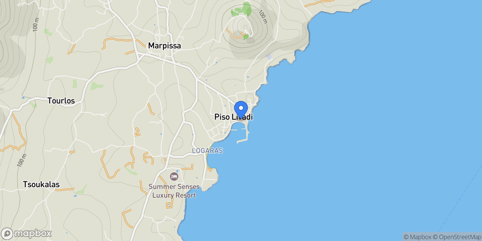 Map showing Piso Livadi, Greece, Paros, Aegean, Greece.