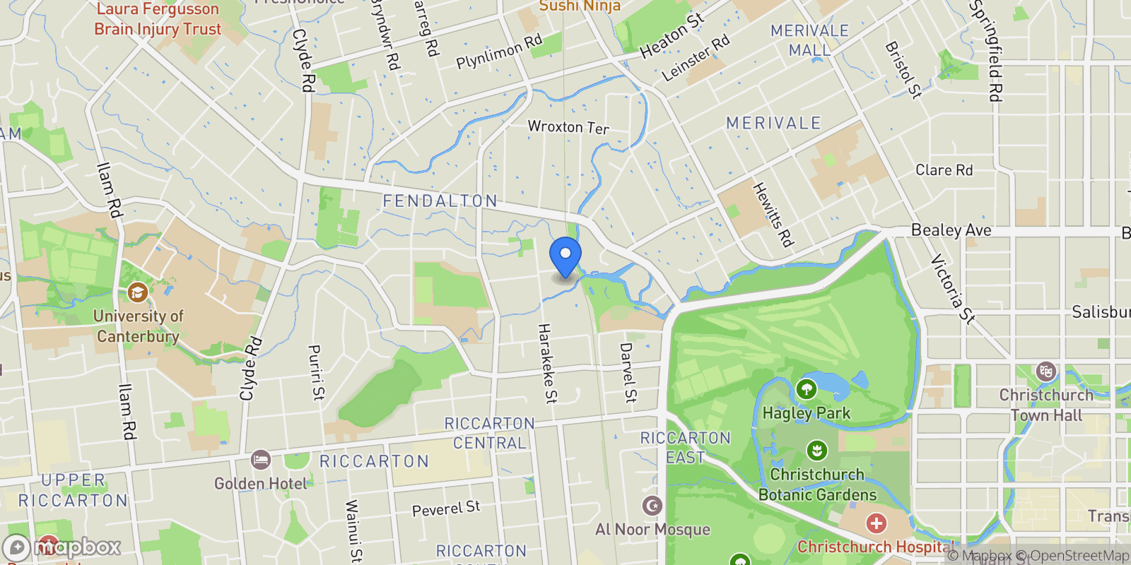 Map showing 16B Daresbury Lane, Fendalton, Christchurch, CAN 8014, Christchurch, Canterbury, New Zealand.