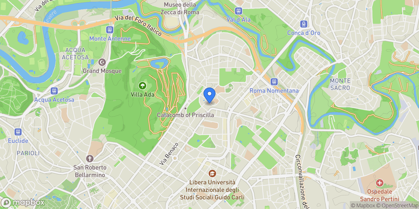 Map showing Via Di Trasone, Rome, Lazio, Italy.