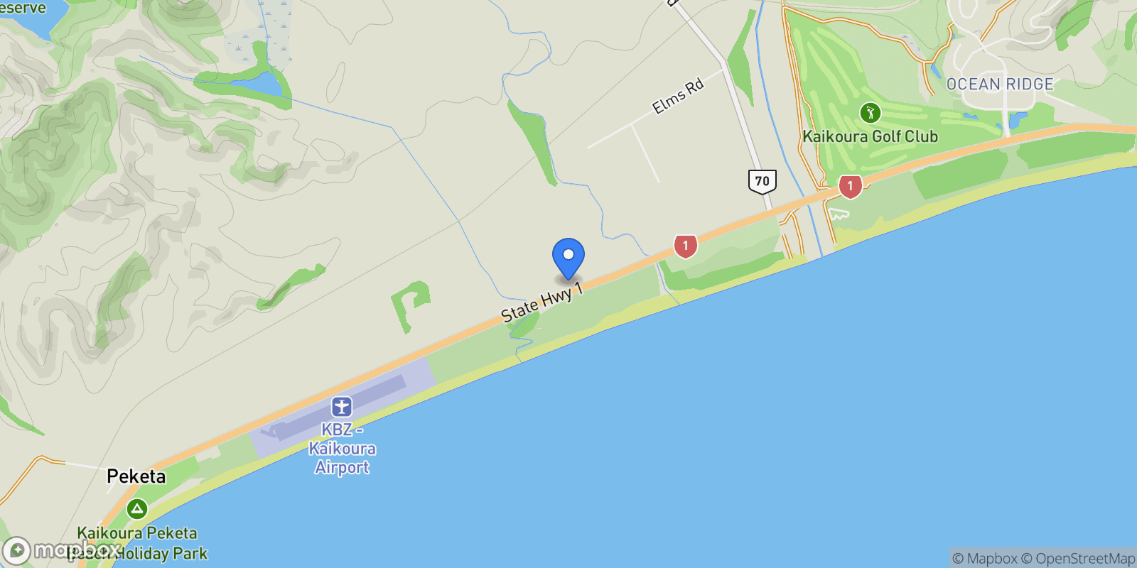 Map showing 458 State Highway 1 , Kaikoura, MBH 7374, Peketā, Canterbury, New Zealand.