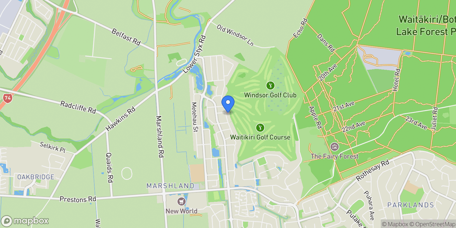 Map showing 34 Ruapani Street, Marshland, Christchurch, CAN 8083, Christchurch, Canterbury, New Zealand.