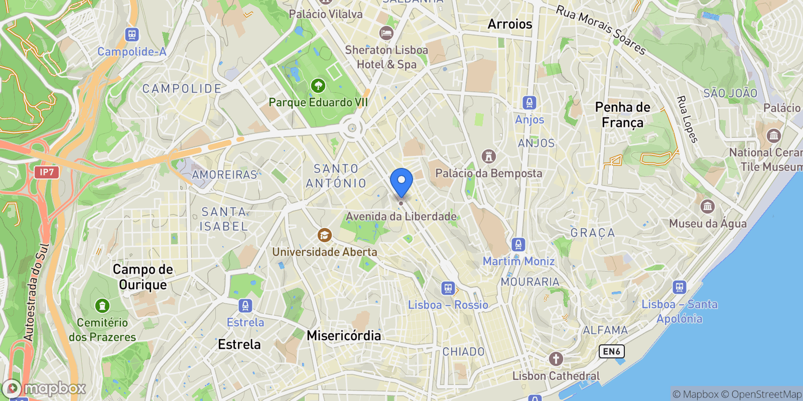Map showing Av. da Liberdade, 1250 Lisboa, Portugal, Santo Antonio, Lisbon, Portugal.