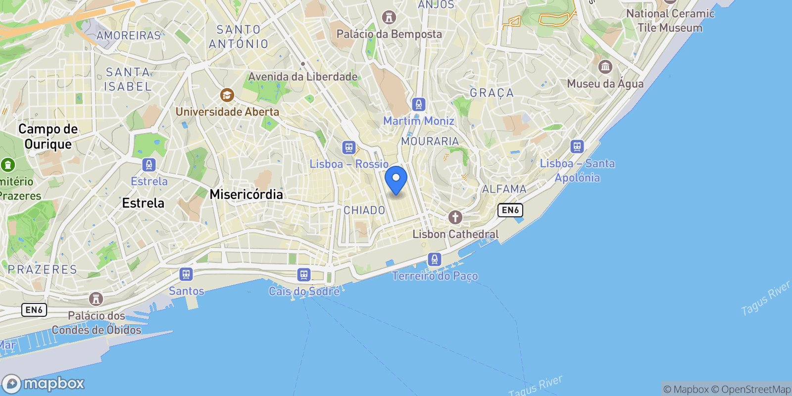Map showing R. Augusta 166, 1100-051 Lisboa, Portugal, Santa Maria Maior, Lisbon, Portugal.