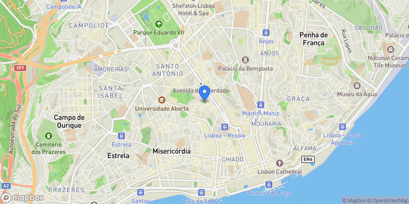 Map showing Praça da Alegria, 1250-004 Lisboa, Portugal, Santo Antonio, Lisbon, Portugal.