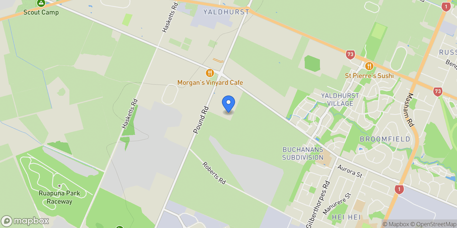 Map showing 400 Pound Road, Yaldhurst, Christchurch, CAN 7676, Christchurch, Canterbury, New Zealand.