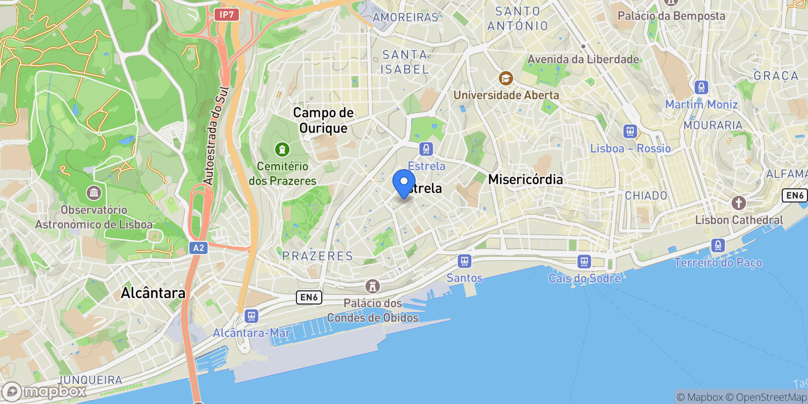 Map showing Lapa, Lisbon, Portugal, Estrela, Lisbon, Portugal.