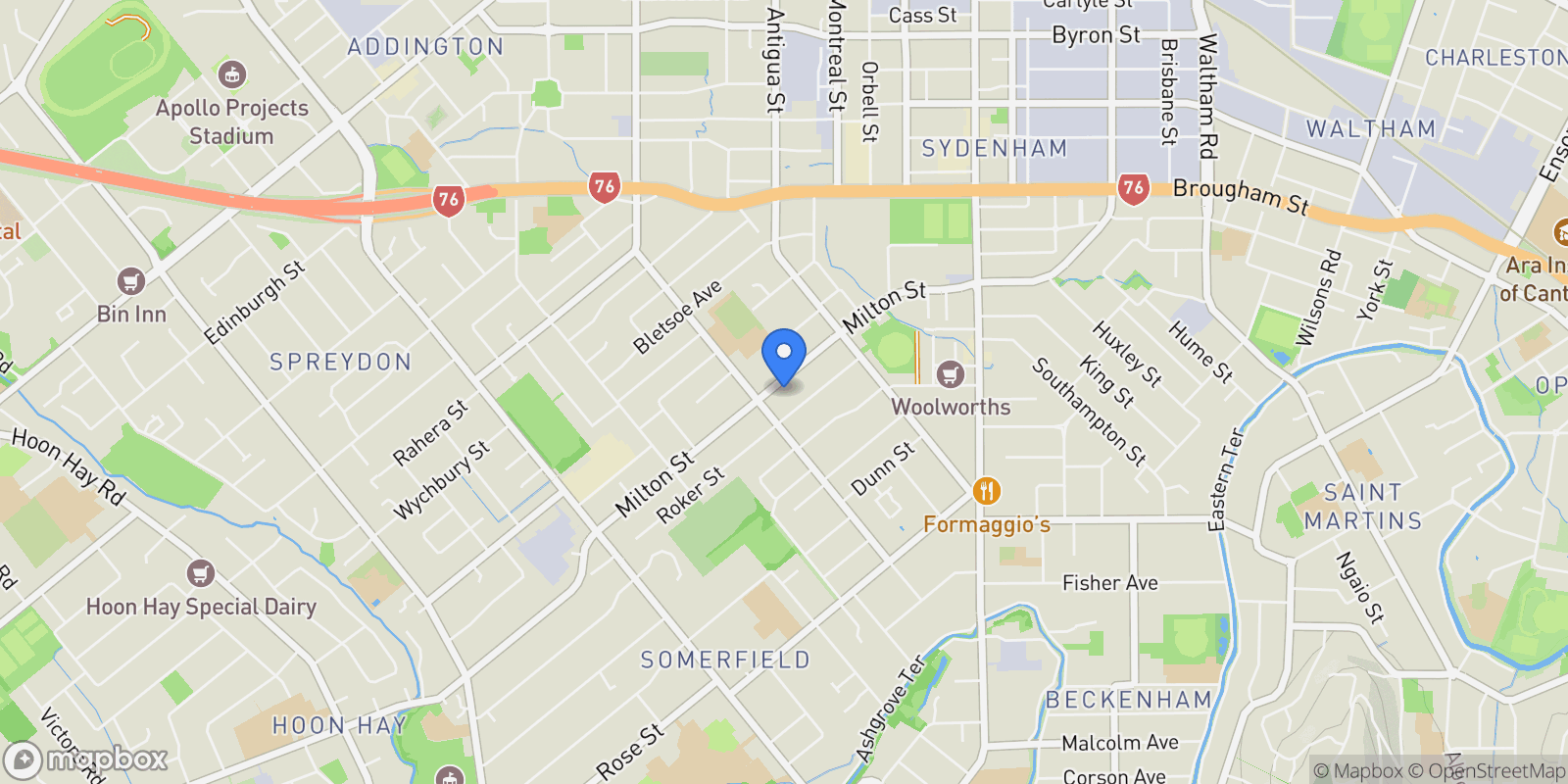 Map showing 4/124 Milton Street, Somerfield, Christchurch, CAN 8024, Christchurch, Canterbury, New Zealand.
