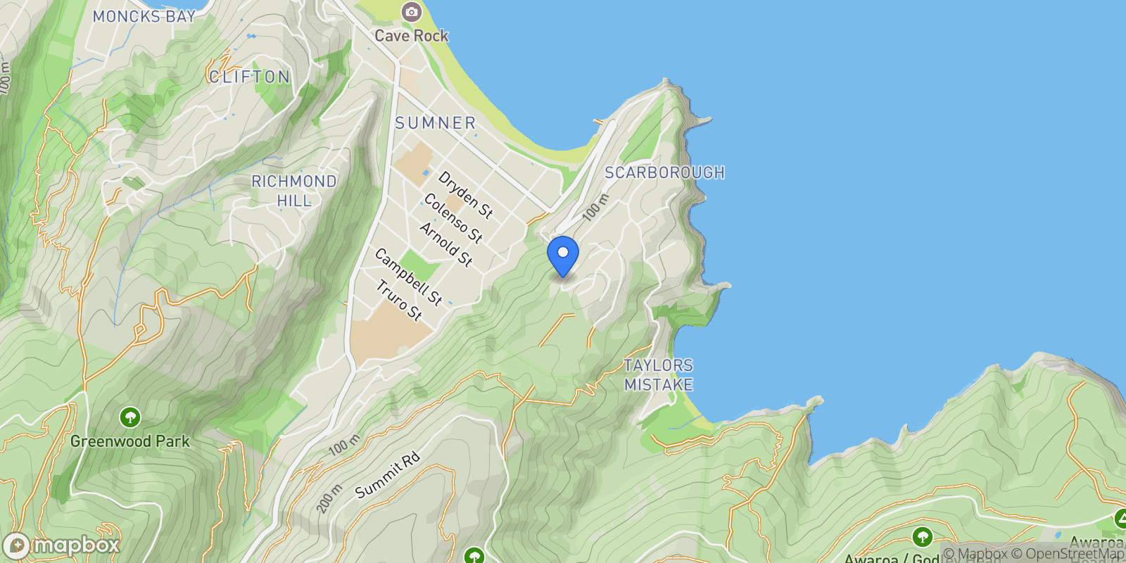 Map showing 24 Highview Lane Scarborough, Christchurch, CAN 8081, Christchurch, Canterbury, New Zealand.