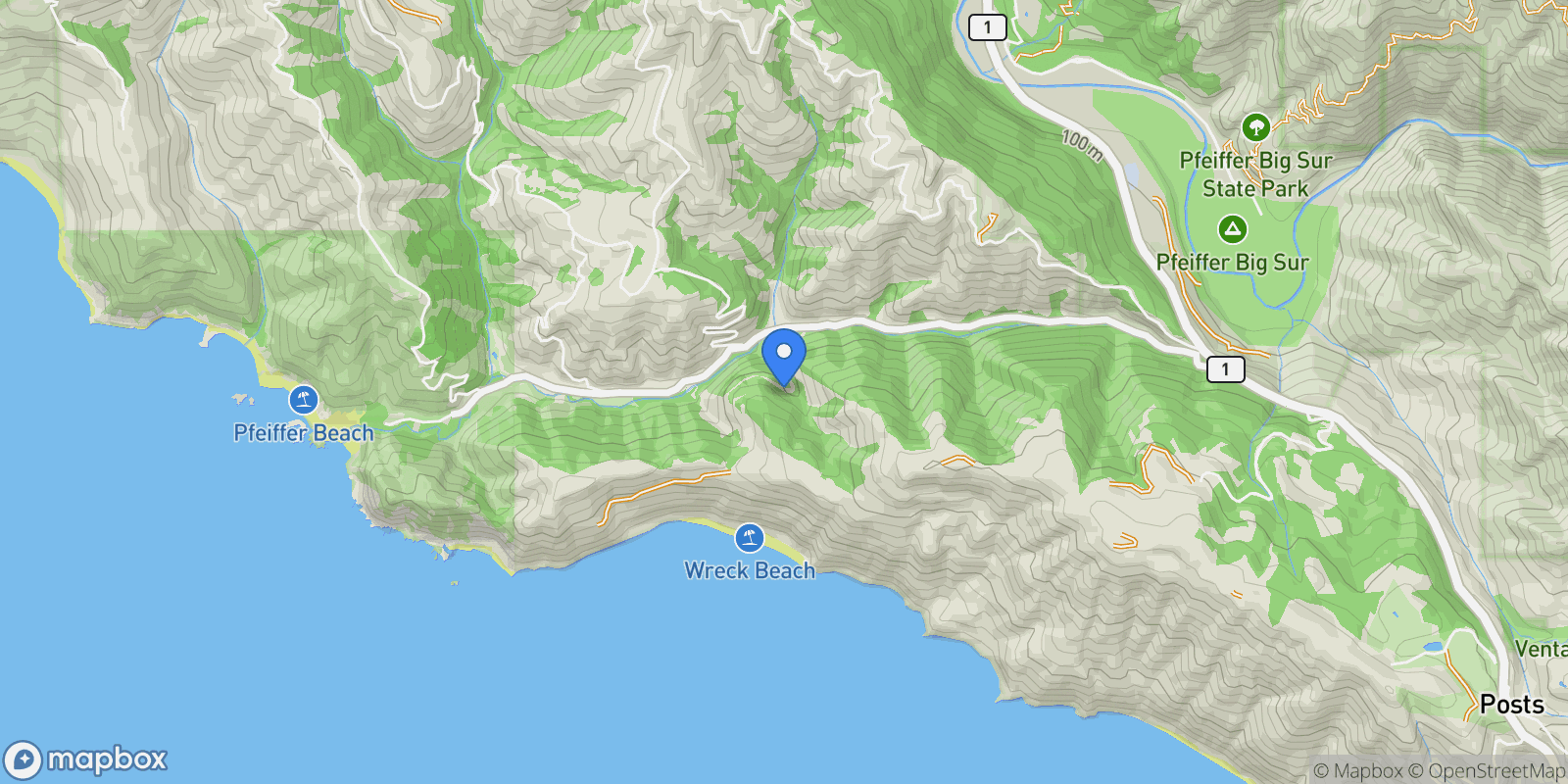 Map showing 0 Pias Ranch Rd, Big Sur, California, United States.