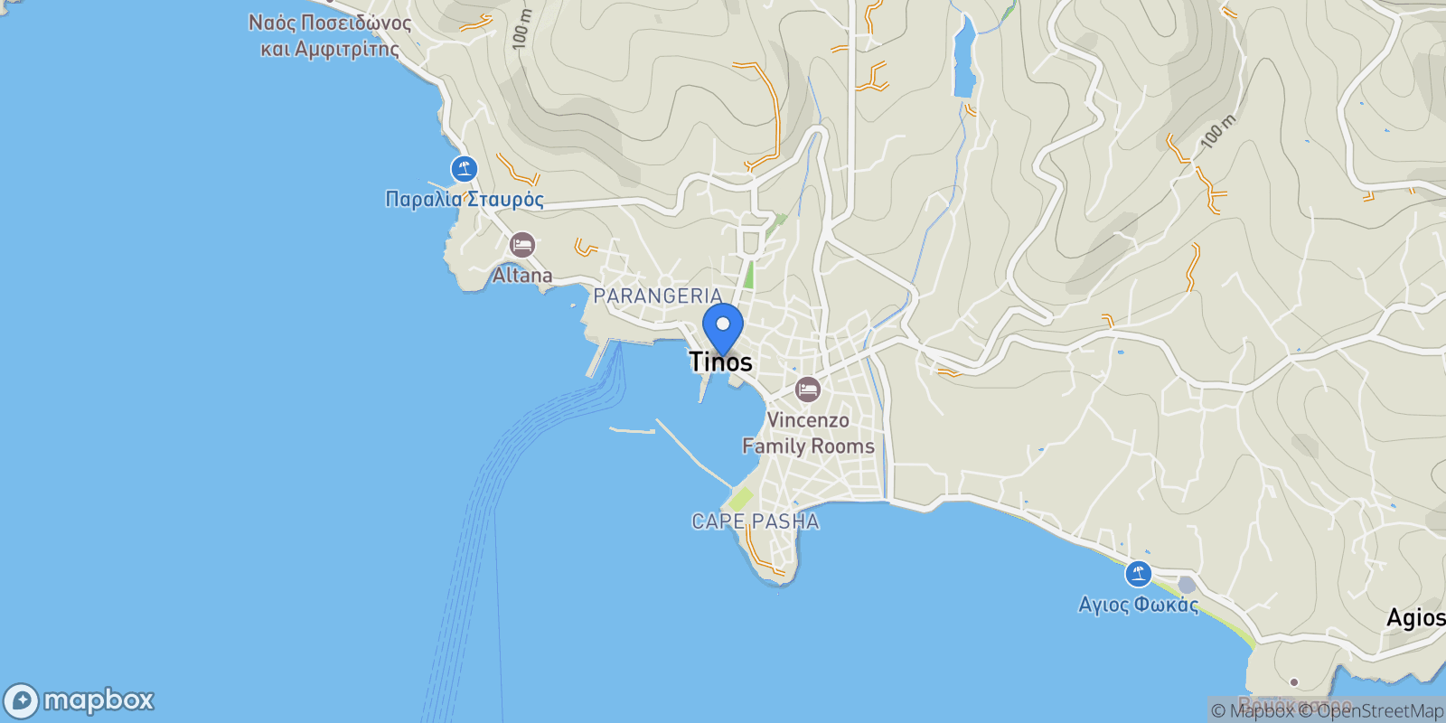 Map showing Tinos, Greece, Tinos, Aegean, Greece.