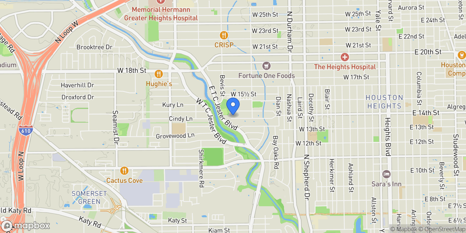 Map showing 2017 W 14th Street, Houston, Texas, United States.