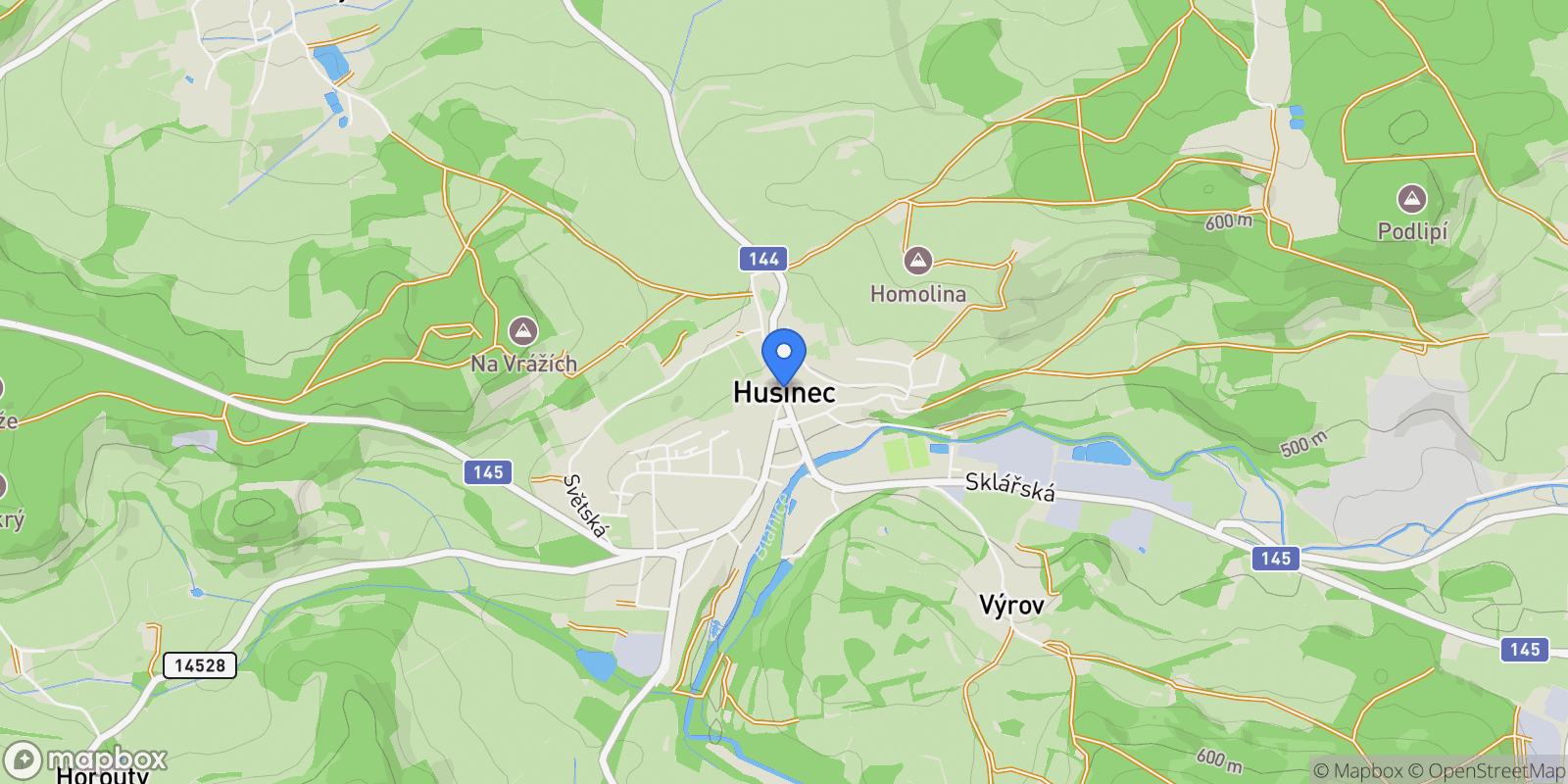 Map showing Husinec, South Bohemian Region, Czechia.