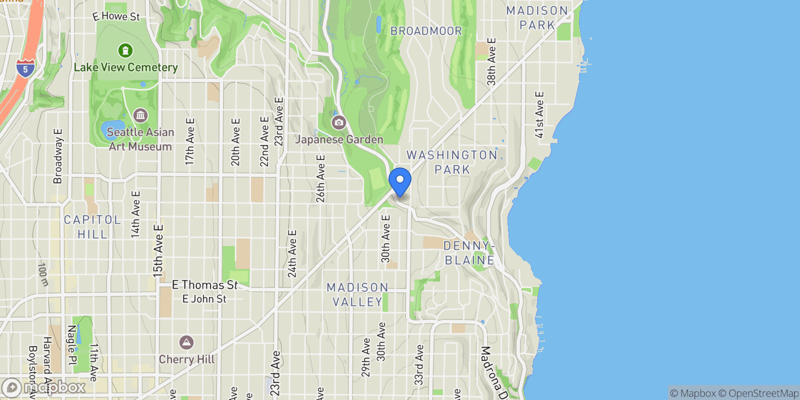 Map showing 624 Lake Washington Blvd E , Seattle, WA 98112, Seattle, Washington, United States.