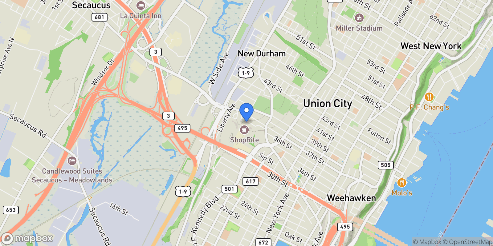 Map showing Meadow Lane, North Bergen, New Jersey, United States.
