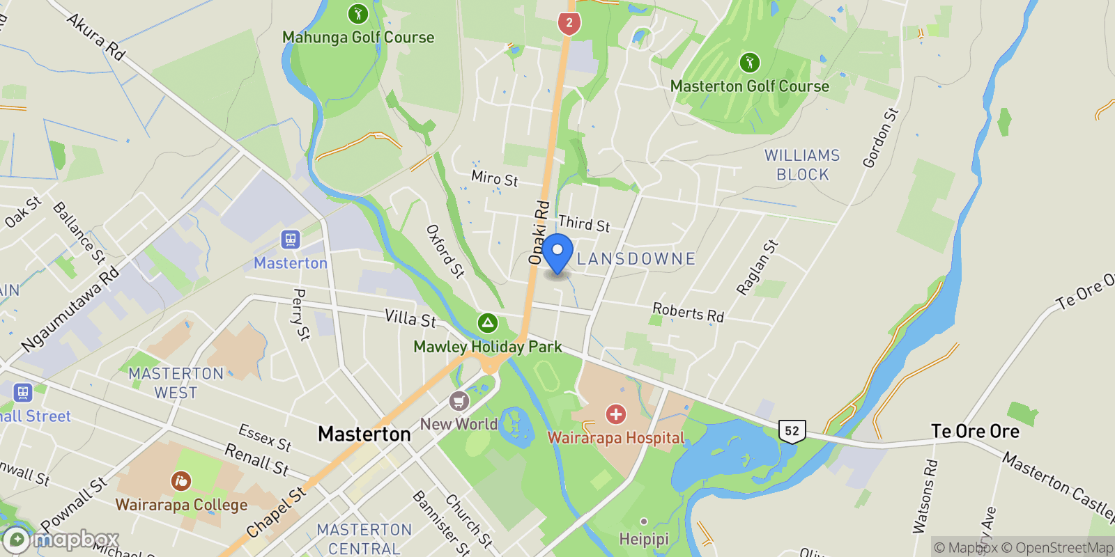 Map showing 8A Second Street Lansdowne, Masterton, WGN 5810, Masterton, Wellington, New Zealand.
