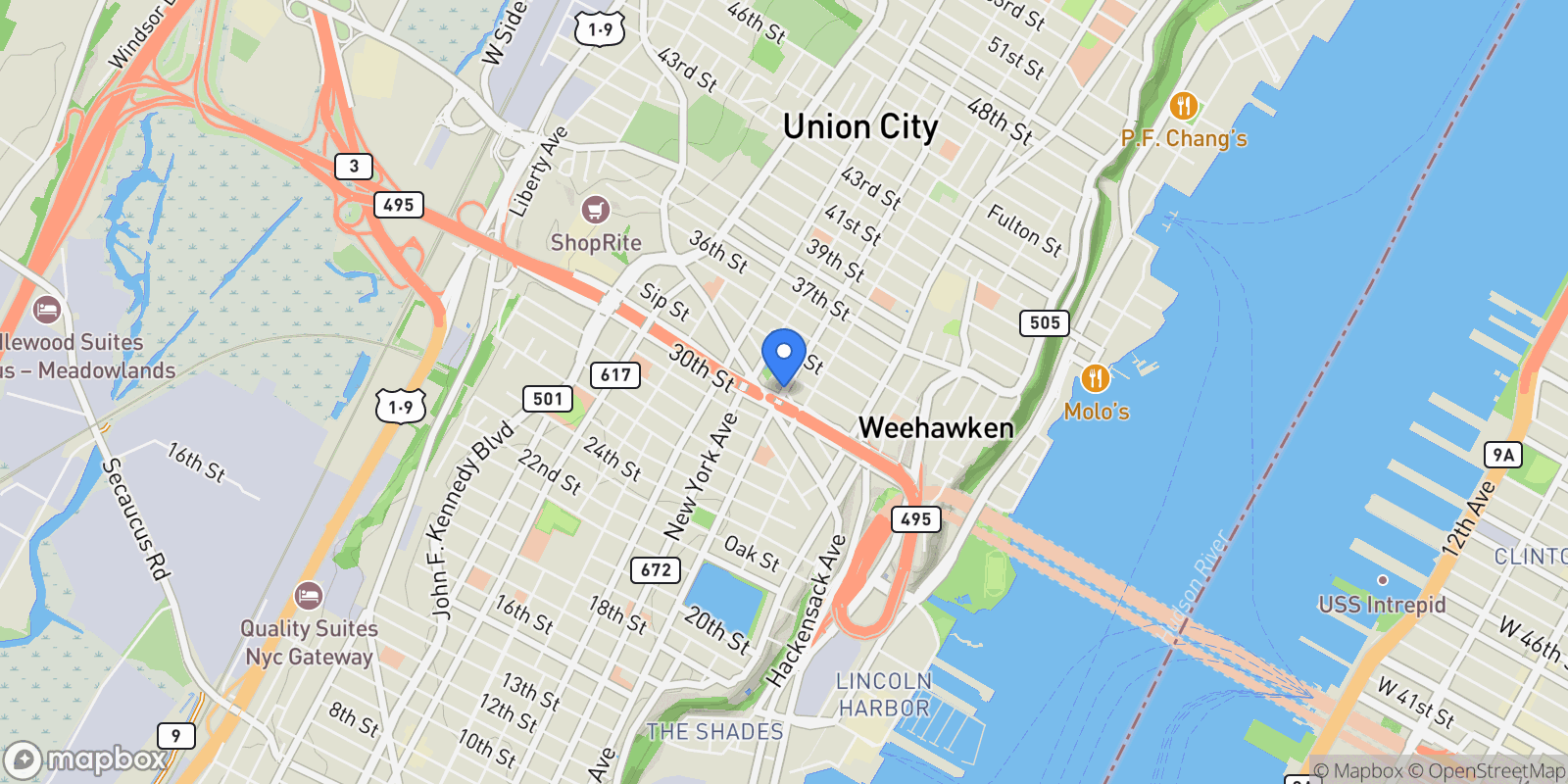 Map showing Palisade Avenue, Union City, New Jersey, United States.