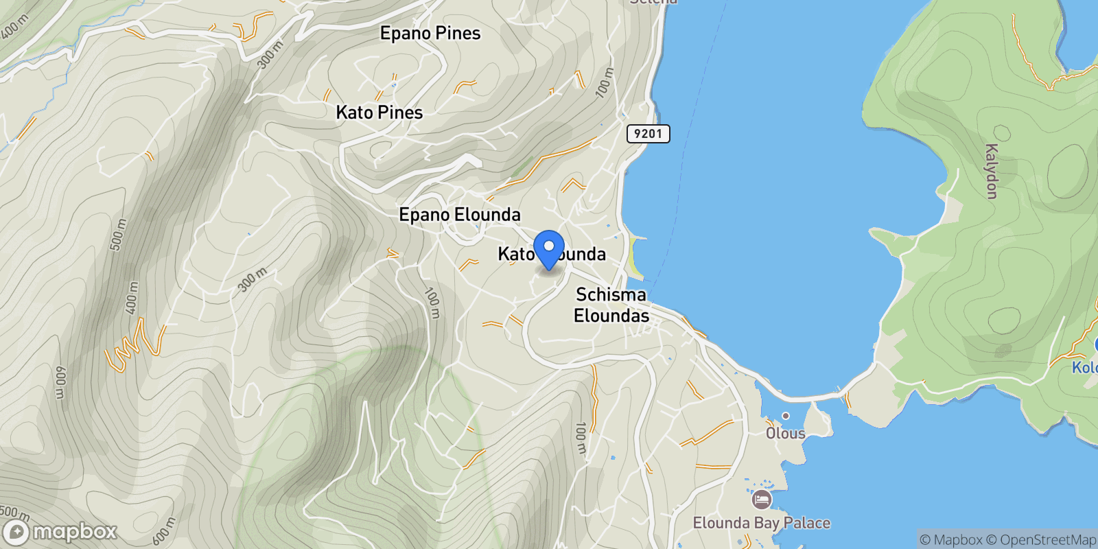 Map showing Community of Elounta, Agios Nikolaos Municipal Unit, Greece.