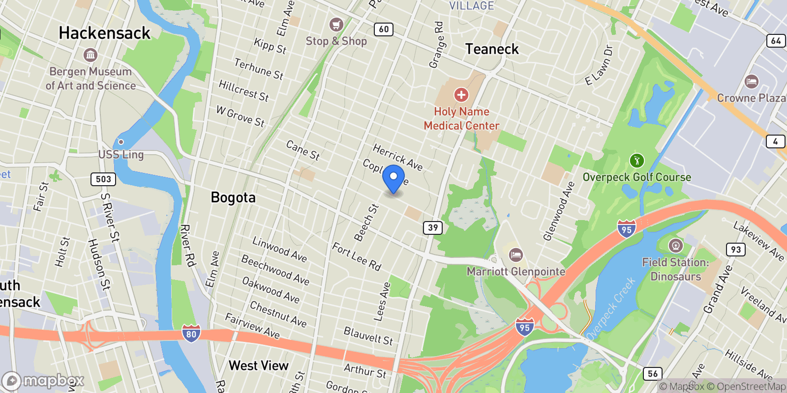 Map showing Oakdene Avenue, Teaneck, New Jersey, United States.