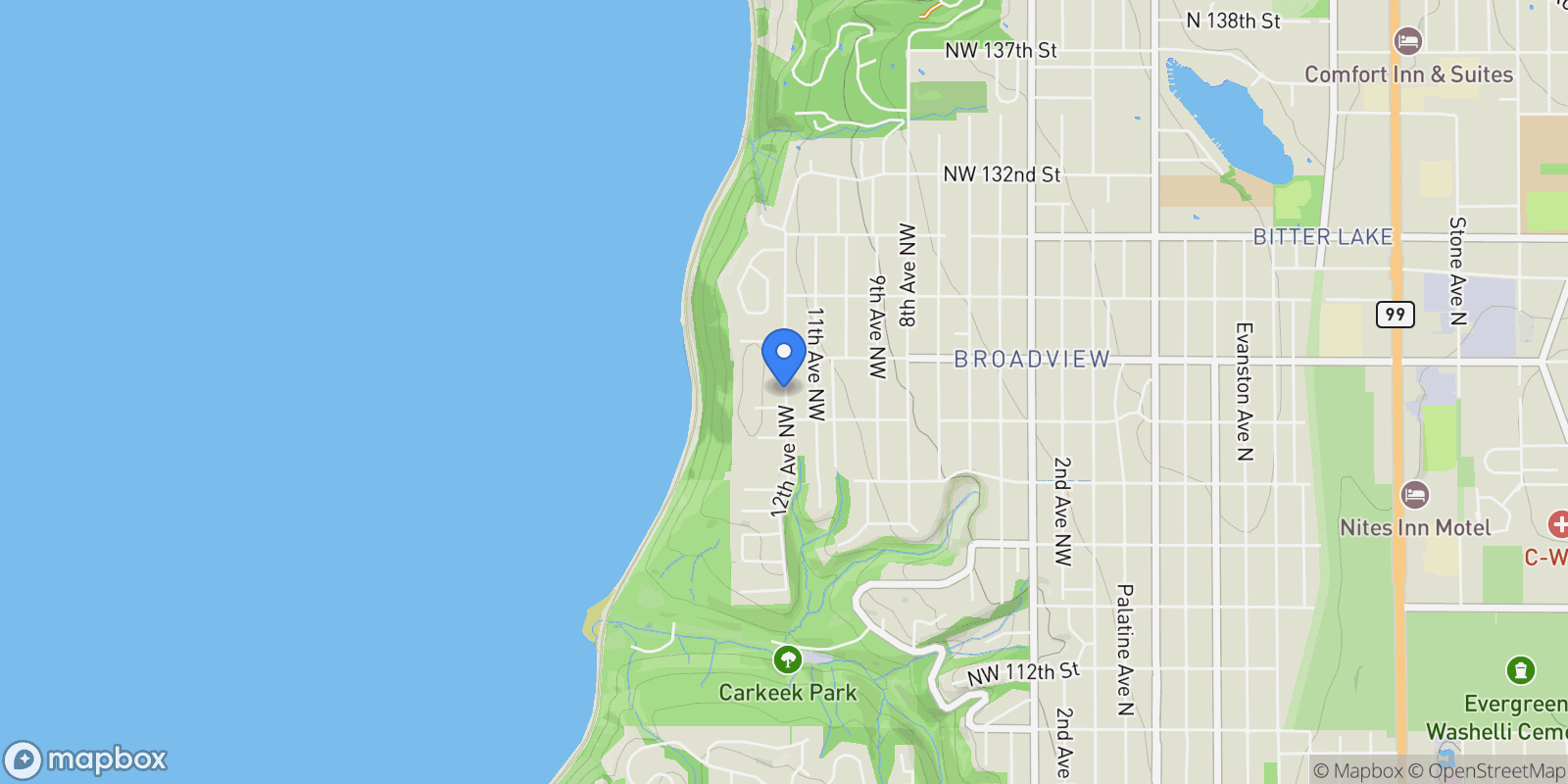 Map showing 12233 12th Ave NW , Seattle, WA 98177, Seattle, Washington, United States.