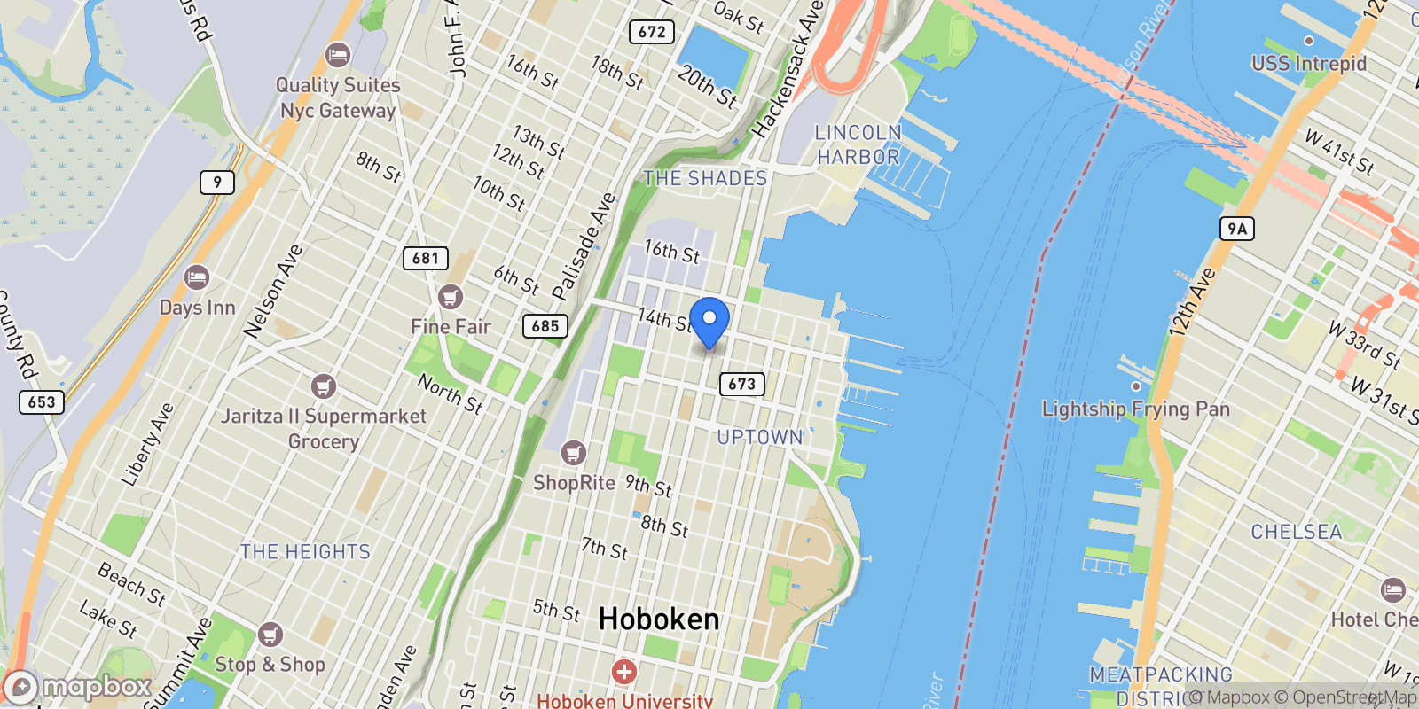 Map showing 13th Street, Hoboken, New Jersey, United States.