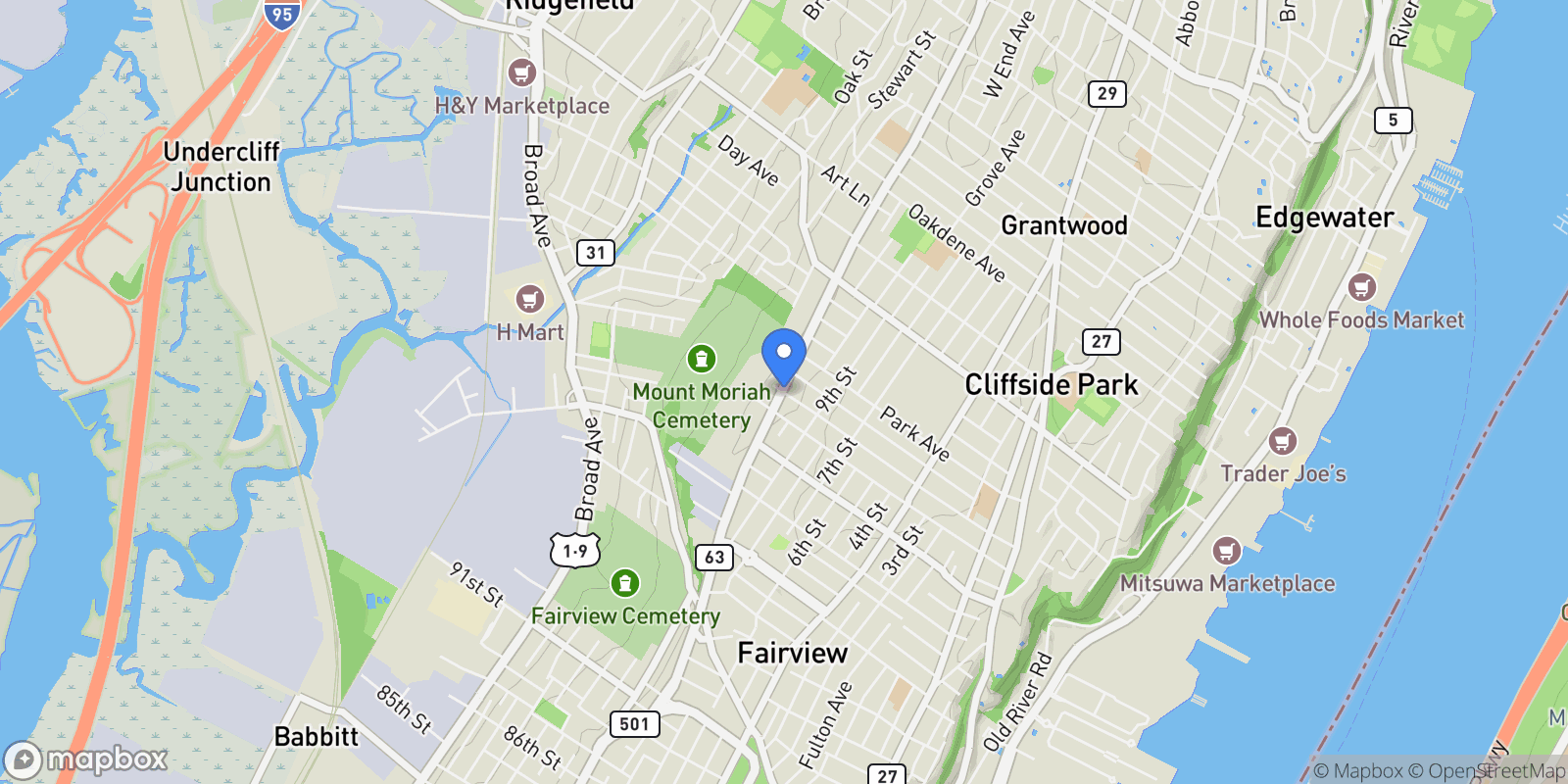 Map showing Jersey Avenue, Fairview, New Jersey, United States.