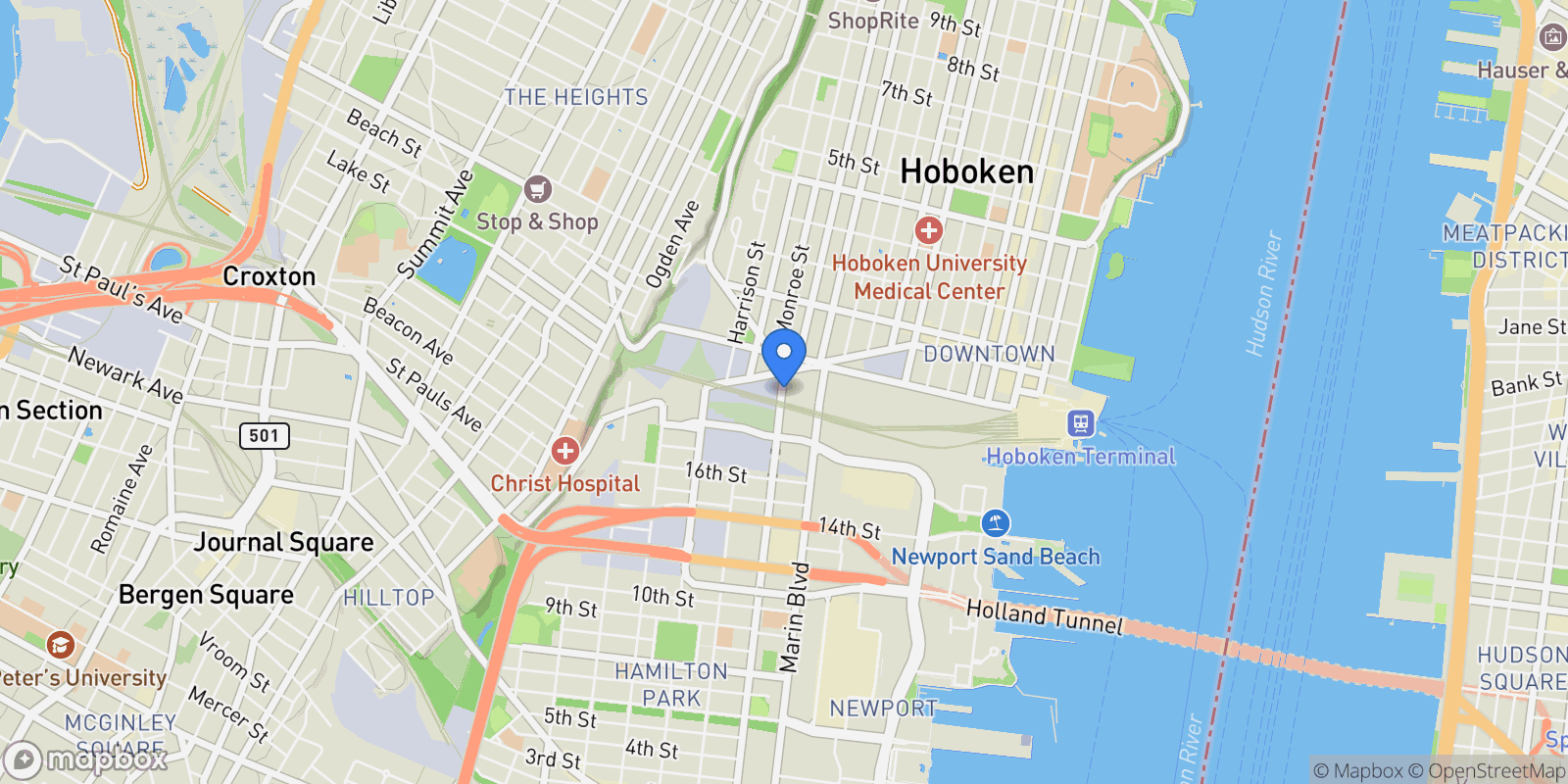 Map showing Grove Street, Hoboken, New Jersey, United States.