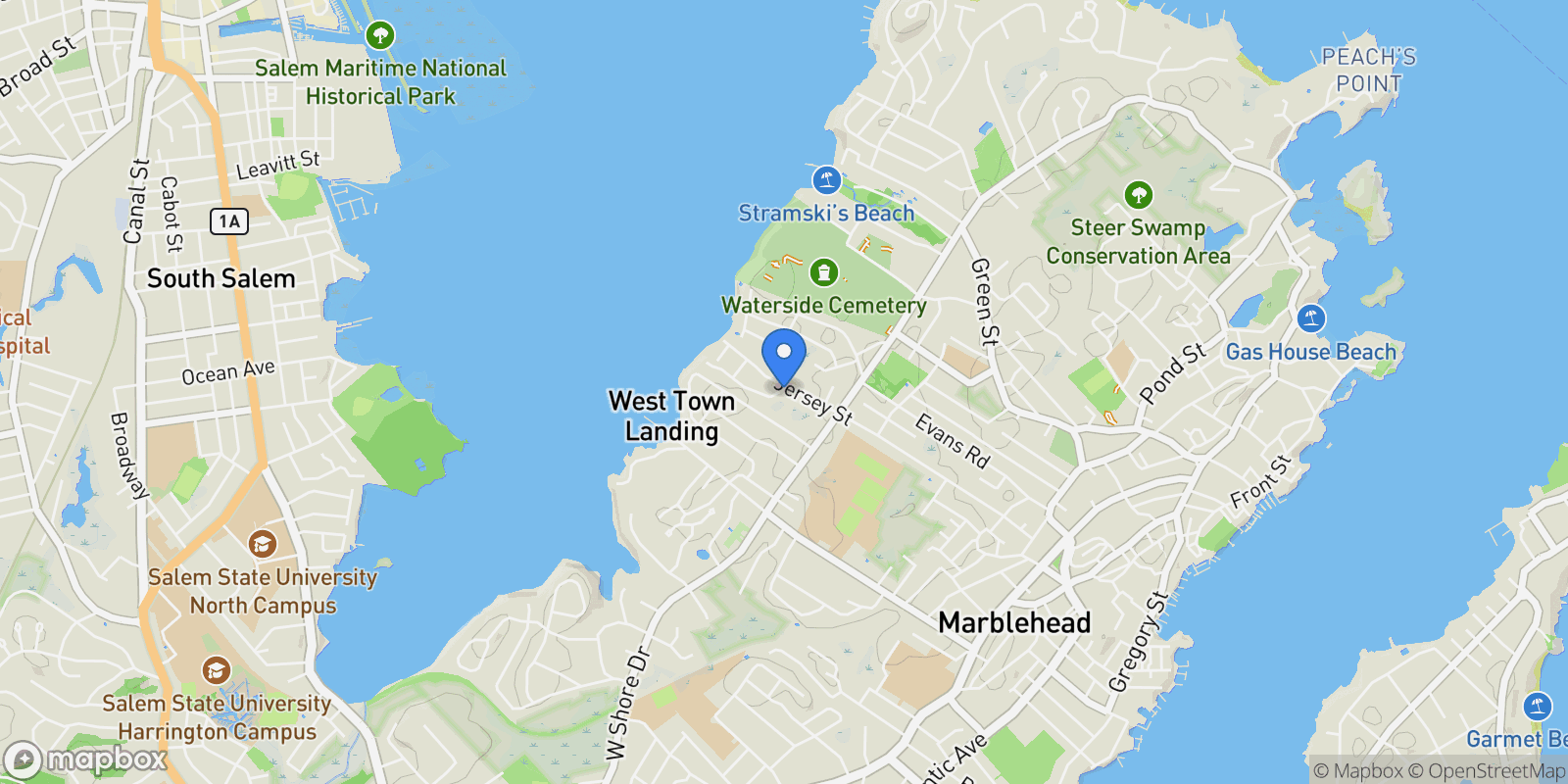 Map showing 138 Jersey Street , Marblehead, MA 01945, Marblehead, Massachusetts, United States.