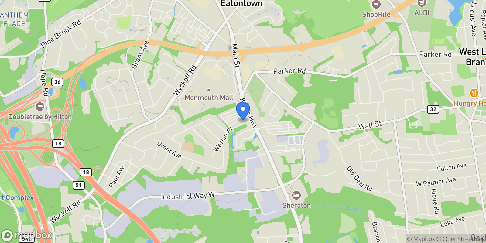 Map showing 10 Weston Pl, Eatontown, NJ 07724, Tinton Falls, New Jersey, United States.