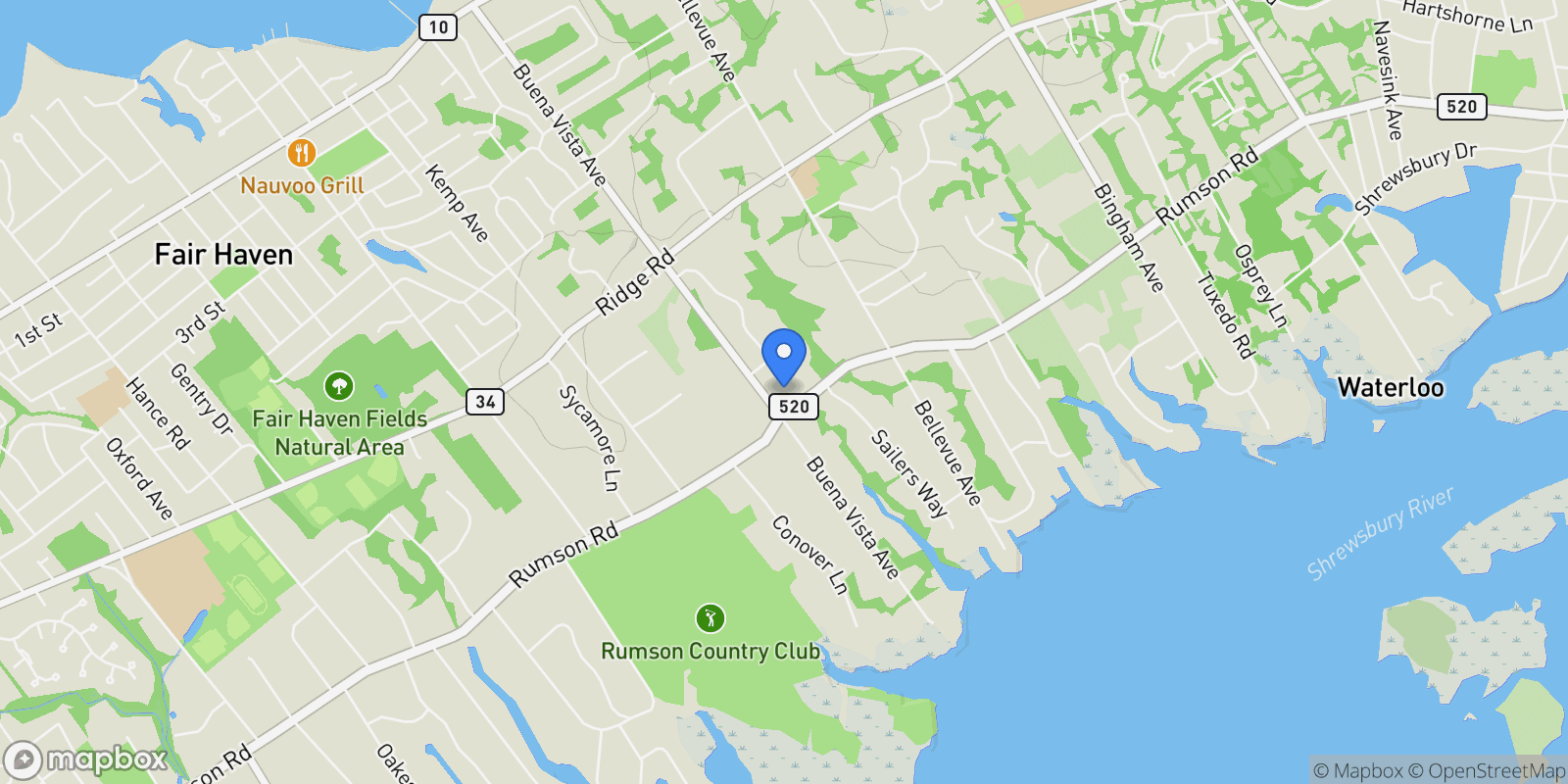 Map showing 140 Rumson Rd, Rumson, NJ 07760, Rumson, New Jersey, United States.