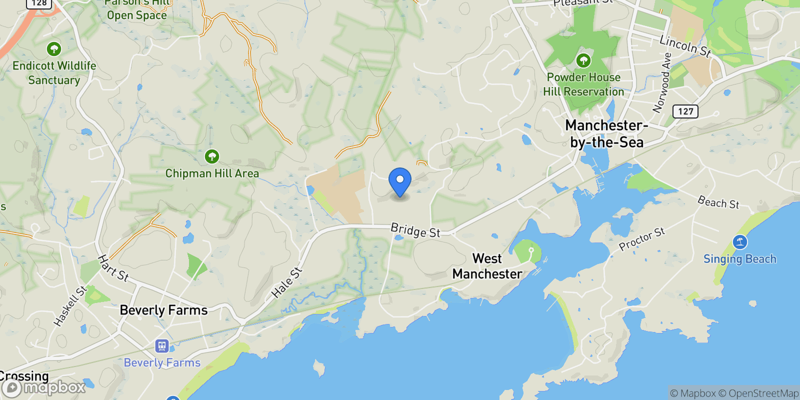 Map showing 159 Bridge Street , Manchester, MA 01944, Manchester-by-the-Sea, Massachusetts, United States.