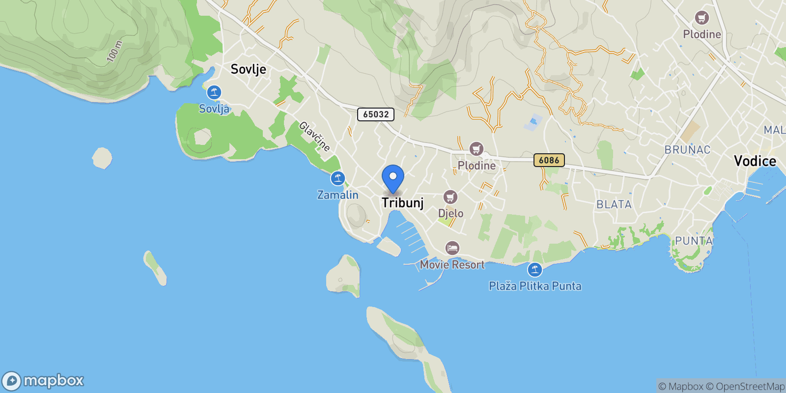 Map showing Tribunj, Croatia, Tribunj, Sibenik-Knin County, Croatia.