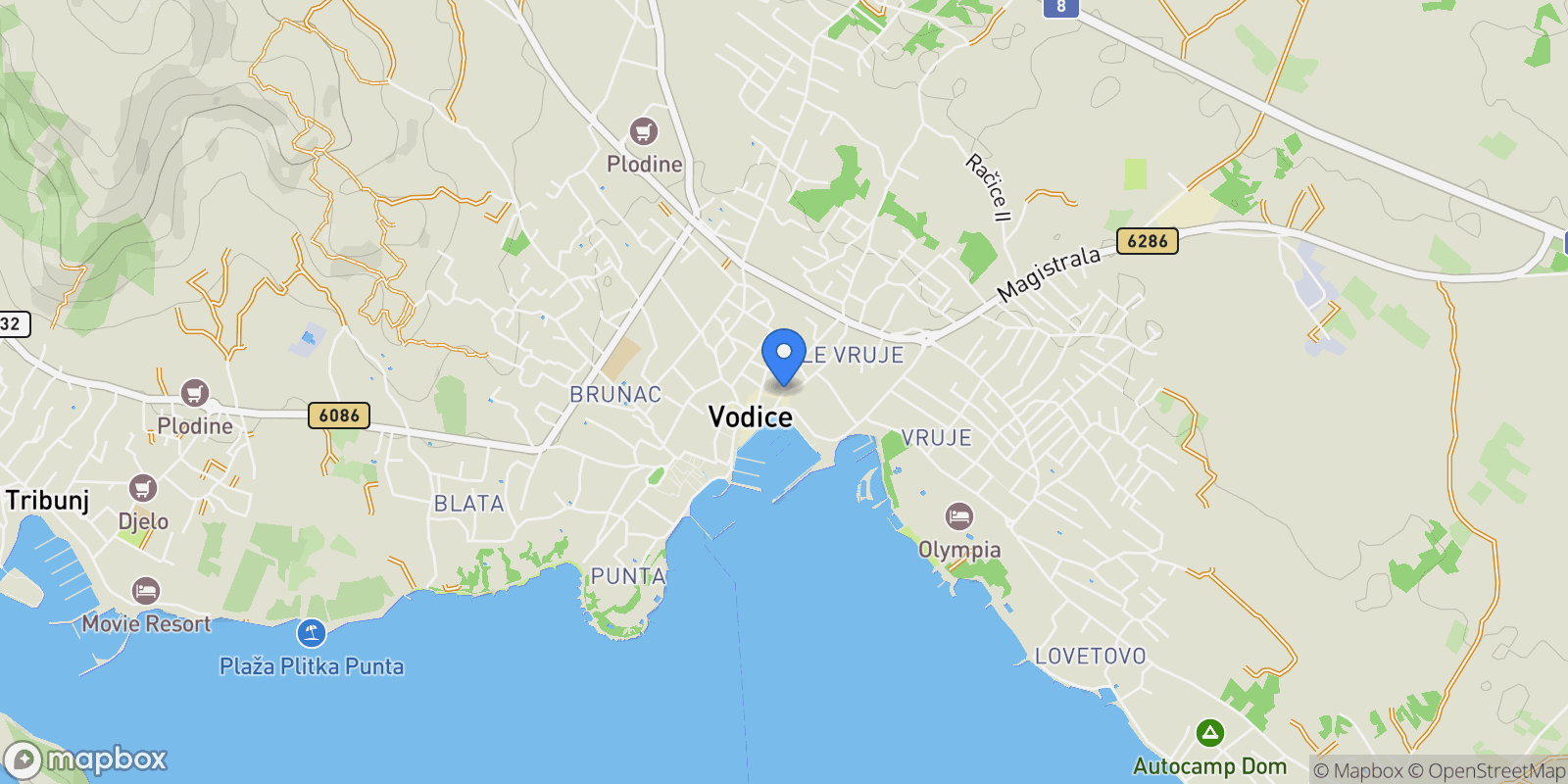 Map showing Vodice, Croatia, Vodice, Sibenik-Knin County, Croatia.