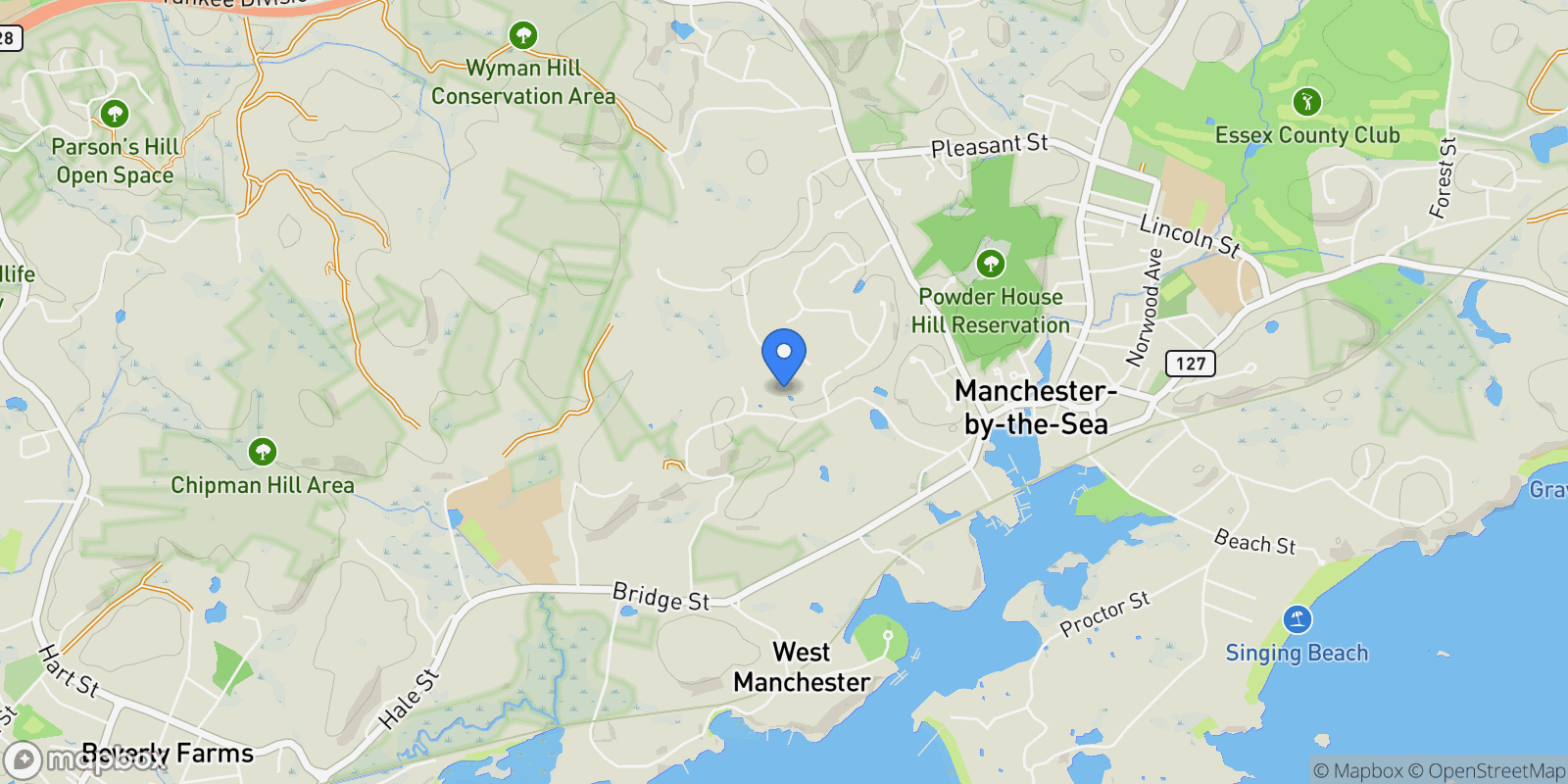 Map showing 2 Orchard Lane Lot A, Manchester, MA 01944, Manchester-by-the-Sea, Massachusetts, United States.