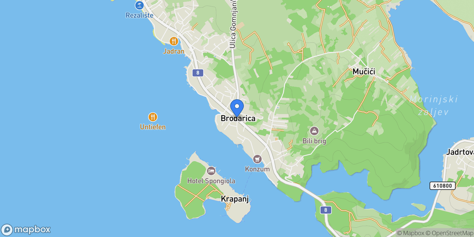 Map showing 22000, Brodarica, Croatia, Brodarica, Sibenik-Knin County, Croatia.