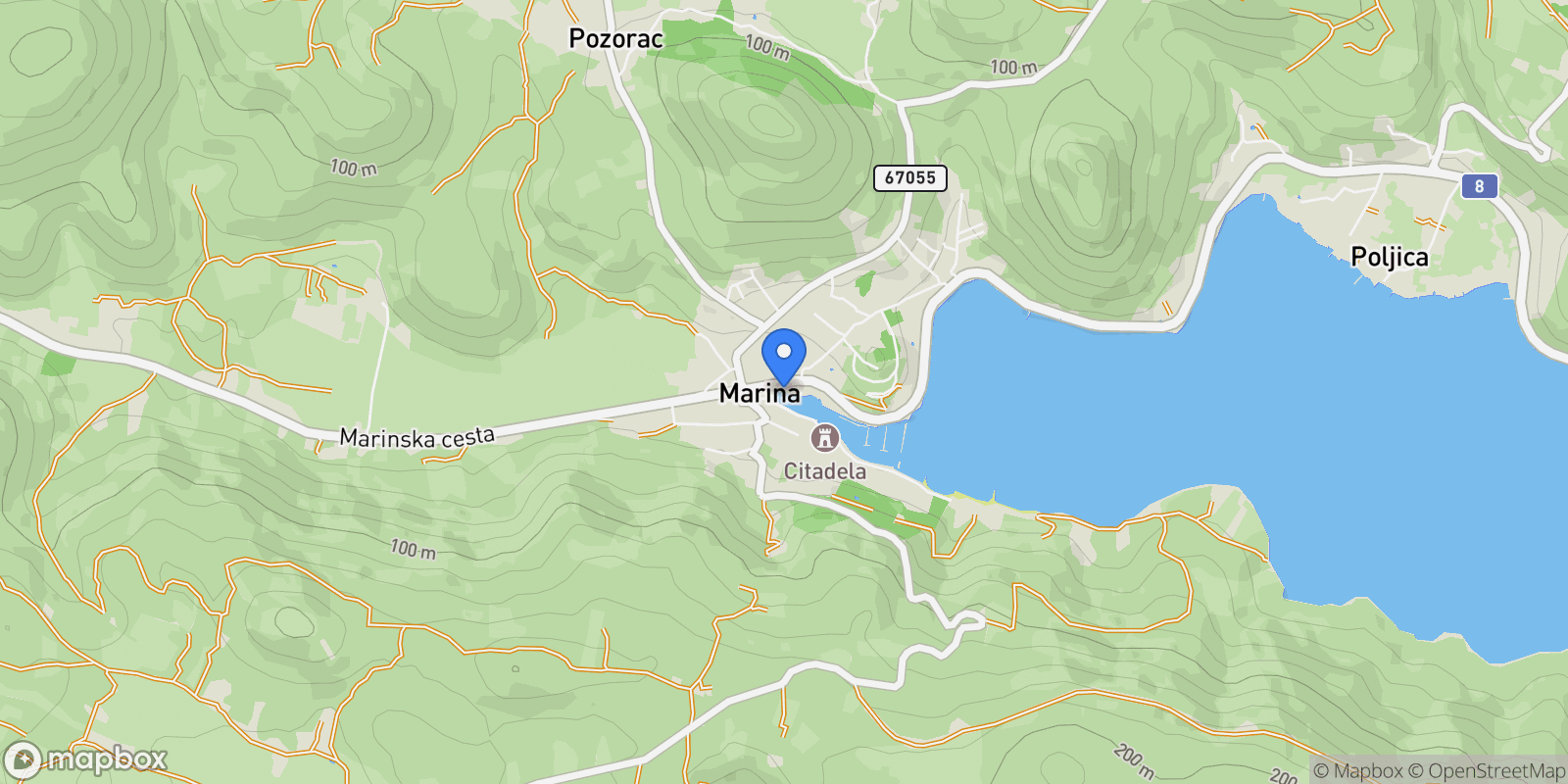 Map showing Jadransko more, Marina, Croatia, Marina, Split-Dalmatia County, Croatia.