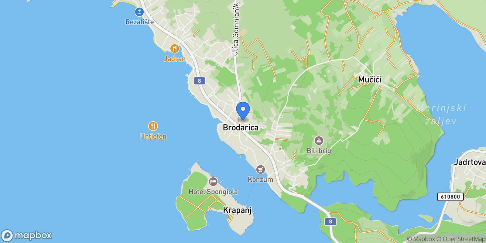 Map showing 22000, Brodarica, Croatia, Brodarica, Sibenik-Knin County, Croatia.