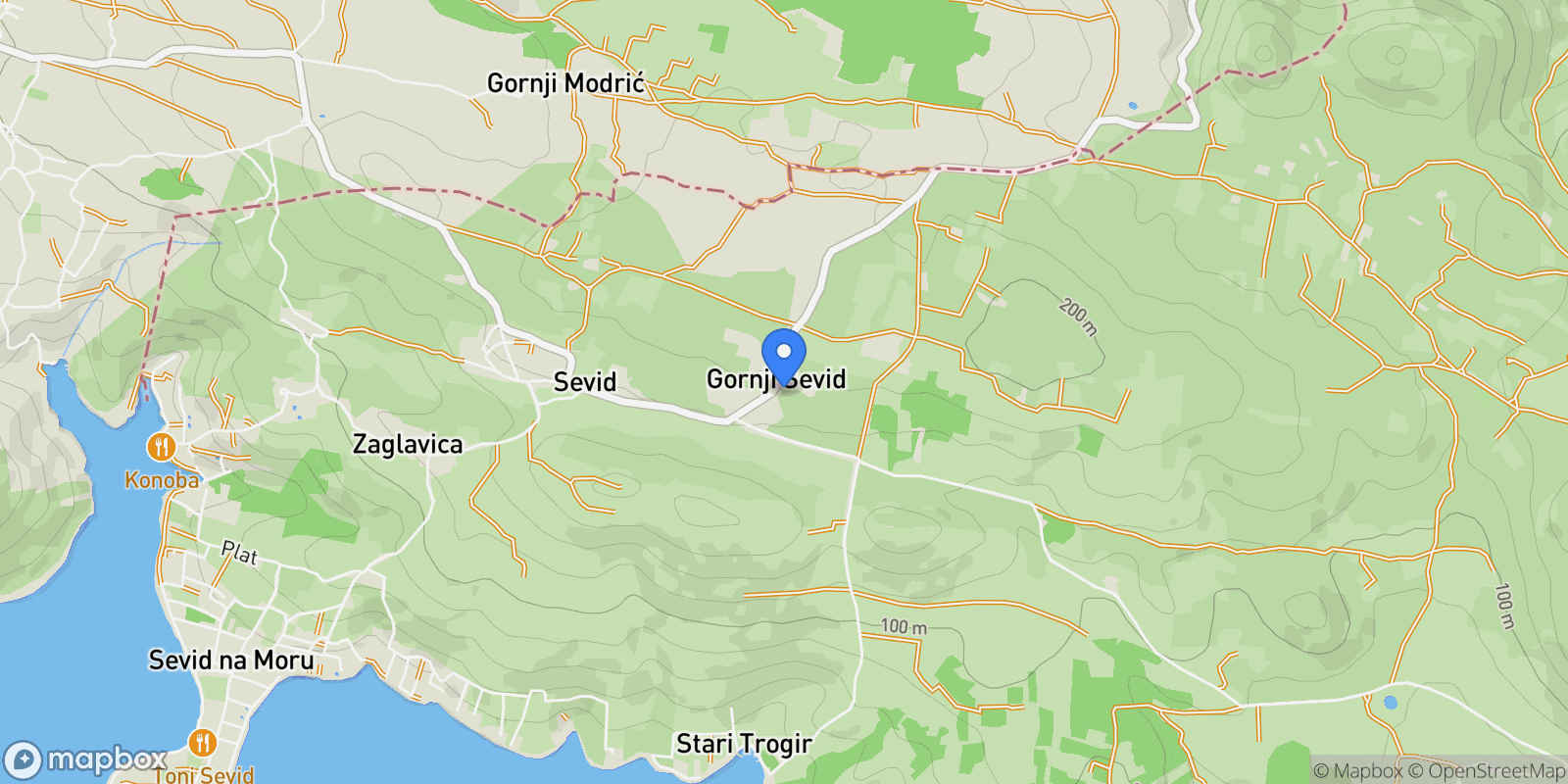 Map showing Sevid, Croatia, Sevid, Split-Dalmatia County, Croatia.