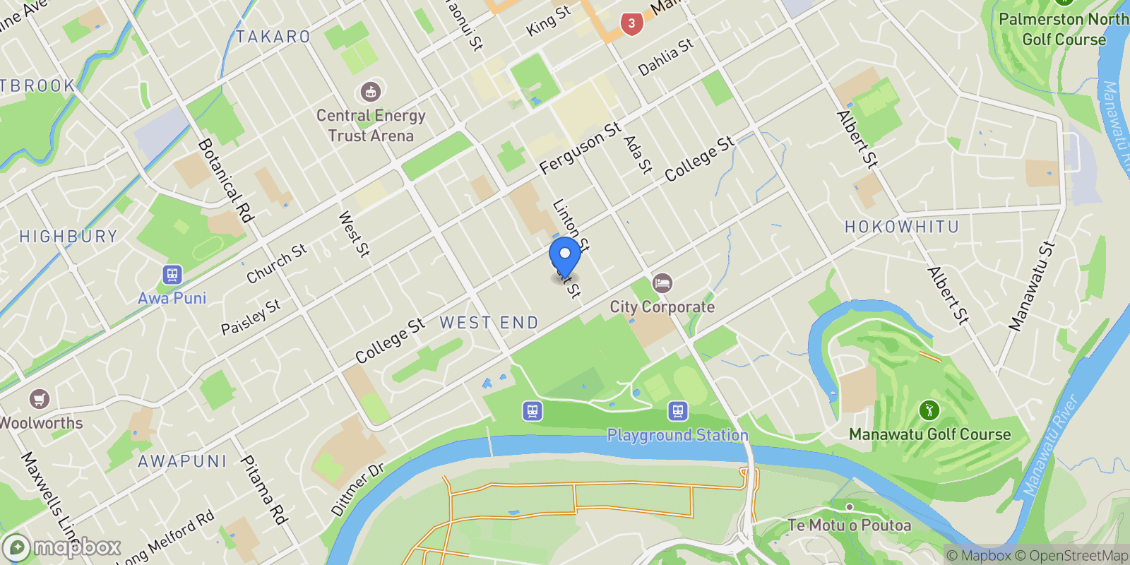 Map showing 42A 42A Batt Street, West End, Palmerston North, NEW ZEALAND, Palmerston North, Manawatu-Wanganui, New Zealand.