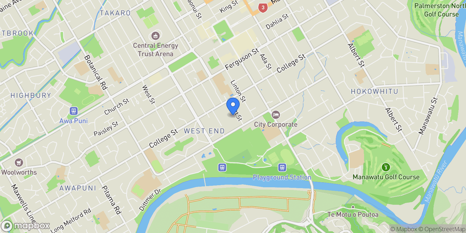 Map showing 42C Batt Street, West End, Palmerston North, NEW ZEALAND, Palmerston North, Manawatu-Wanganui, New Zealand.