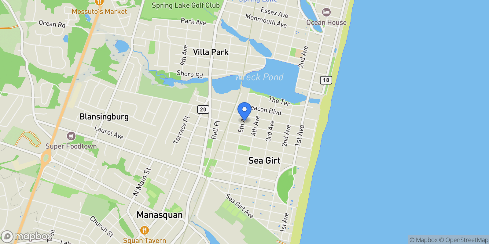 Map showing 417 Brooklyn Boulevard, Sea Girt, NJ 08750, Sea Girt, New Jersey, United States.